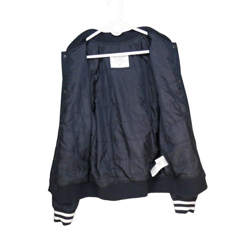 Abercrombie & Fitch‎ Varsity Bomber Stadium jacket Men size M navy blue preppy - Picture 4 of 8